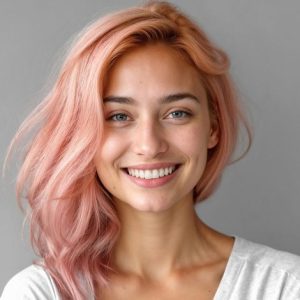 Retrato de uma pessoa sorrindo, em fundo claro